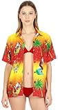 LA LEELA Women's Beach Santa Claus Party Blouse Shirt Tops Flamingo Shirts Short Sleeve Hawaiian Christmas Tree Shirt for Women L Santa Surf Orange