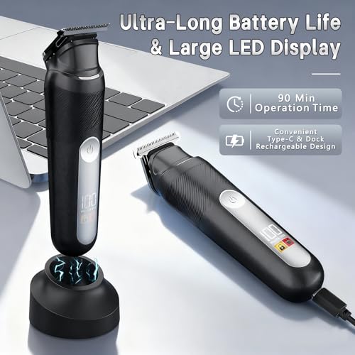 Image of SUNNOW 5-in-1 Body Hair Trimmer, Groin Trimmer for Men, Wet /Dry Use | 5 Heads for hair beard body nose and ear. Built in LED light with safety lock. Gifts for husband, Father, friends