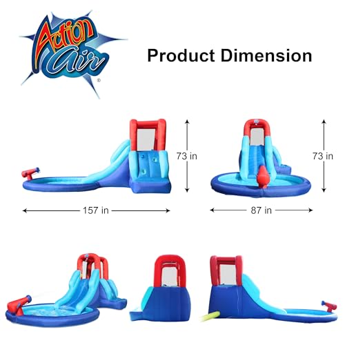 ACTION AIR Inflatable Waterslide, Bounce House with Slide for Wet and Dry, Kids Backyard Waterpark for Summer Fun, Water Gun & Splash Pool for Age 3-6, Love for Kids, Blue