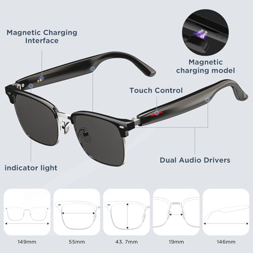 Smart Sunglasses with Voice Control, Hands-Free Calls & UV400 Protection - HD Audio, Built-in Mic, 6H Playtime, Lightweight Bluetooth Glasses for Driving, Running (Black) by Generic - Image 6