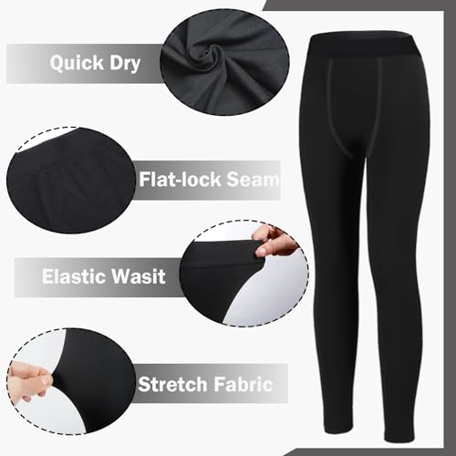 Jeffbaubl 2 Pack Boys Compression Pants,Compression Tights Sport Leggings,Quick Dry Base Layer Pants for Football Basketball2