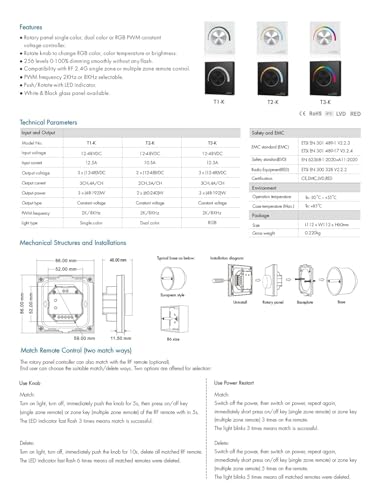Atenuador LED de panel giratorio con control remoto inalámbrico 2.4G para luces RGB 3