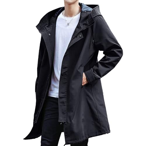 Maiyifu-GJ Men's Windbreaker Hooded Trench Coat Casual Lightweight Windproof Mid-Long Overcoat Spring Fall Slim fit Jacket
