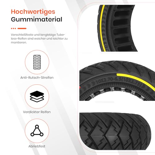 D8L Scooter Vollreifen 1 Stück 10 Zoll 10x2.7-6.5 Elektroroller Räder Ersatz 70/65-6.5 Reifen für Hover-1 Alpha Evercross Hiboy Kugoo M4 Pro Zero 10x Dualtron