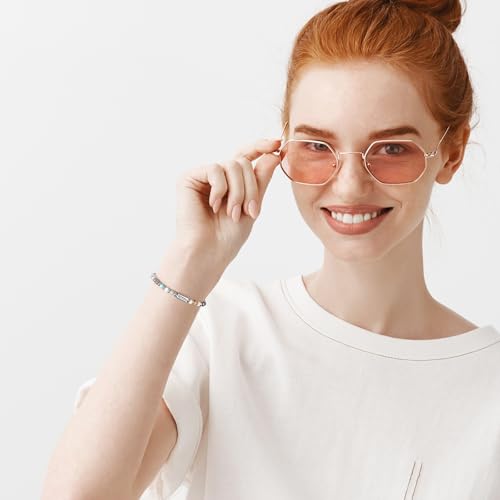 Raicegs Be Kind Off Bracelet for Women Gemstone Beaded Bracelets Silver Bracelets for Women Boho Bracelets Stainless Steel Crystal Hidden Message Jewelry for Women3