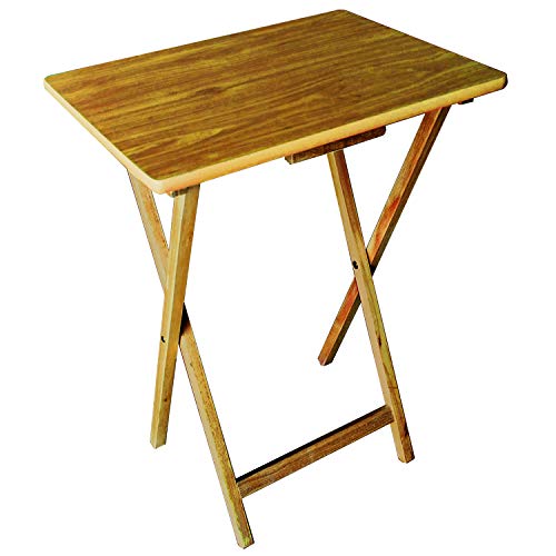 Lifetime Plastic Development Group Heavy Duty Versatile Compact Folding Portable Table 5 Piece Wood Television TV Tray Set, Natural