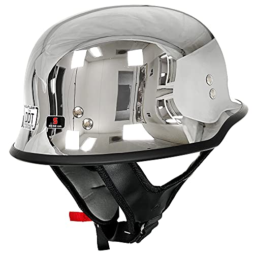 Outlaw Helmets T99 Silver Chrome German Style Motorcycle Half Helmet For Men & Women Dot Approved - Adult Unisex Skull Cap For Bike Scooter Atv Utv Chopper Skateboard (X-Large) #TOP2