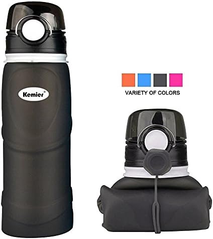 Kemier Collapsible Silicone Water Bottles-750ML,Medical Grade,BPA Free Travel Water Bottle Can Roll Up,26oz,Leak Proof Foldable Sports & Outdoor Water Bottles