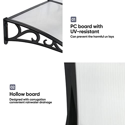 Zeny 40"X 80" Window Awning Canopy Overhead Door Awning Polycarbonate Cover Front Door Outdoor Patio Canopy Cover Sun Shetter,Uv,Rain Snow Protection Hollow Sheet #TOP1