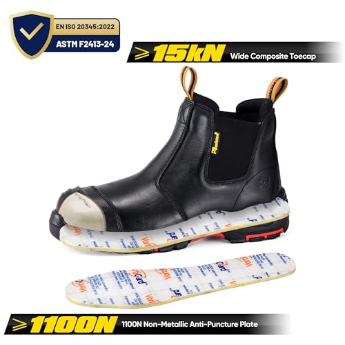 Image of Mens Work Boots Steel Toe Chelsea Safety Boots Cow Leather Waterproof Lightweight Working Shoes