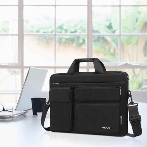 Image of MOSISO Laptop Shoulder Bag 14 inch, 14 inch Computer Bag Compatible with HP Lenovo Dell ASUS Acer, HP Stream, Dell Latitude with 2 Raised&1 Flapover&1 Horizontal Pocket&Handle&Belt, Black