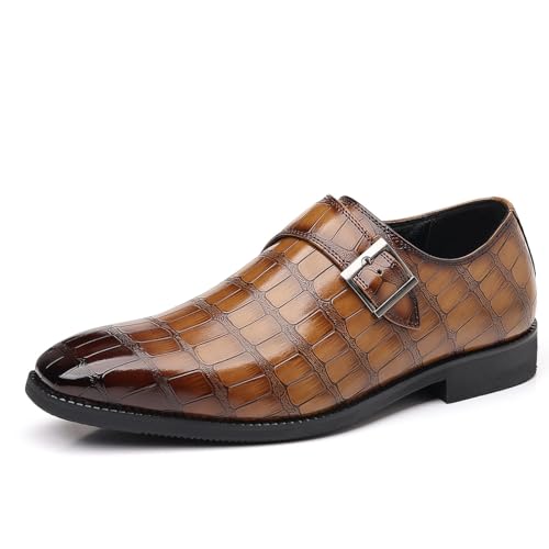 Santimon Men's Crocodile Print Monk Strap Dress Shoes Classic Slip-On Formal Oxfords for Wedding Office2