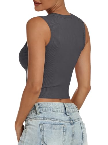 Image of ANRABESS Womens Crop Tank Tops High Neck Sleeveless Ribbed Knit Slim Fit Shirts 2026 Summer Casual Basic Workout Clothes