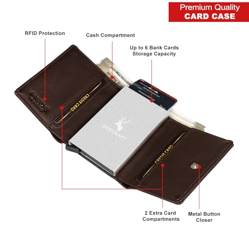 Image of Men's Genuine Leather RFID Wallet | Premium Slim Red Wallet for Men with Deer 3D Print | 8 Card Slots Secure and Durable Design | Casual Stylish | Formal & Gifting Use, Brown and Silver