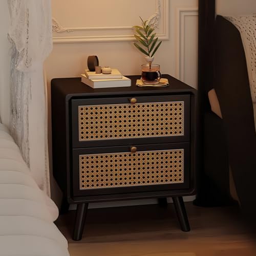 Nachttisch Mit Rattanschubladen, Beistelltisch Aus Gummibaumholz Mit...