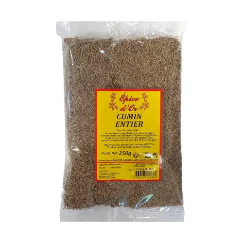 Graines de Cumin Entier 250g - Epice d'Or, 100% Naturel, Sans Additifs, Haute Qualité, Végan et Sans Conservateur