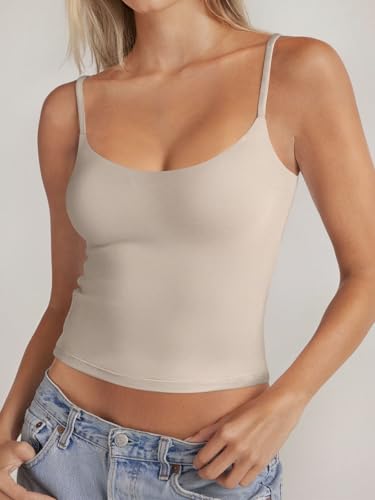 Image of PINKMSTYLE Women's Basic Double Lined Scoop Neck Tank Tops Adjustable Cami Tank Summer Sleeveless Tops