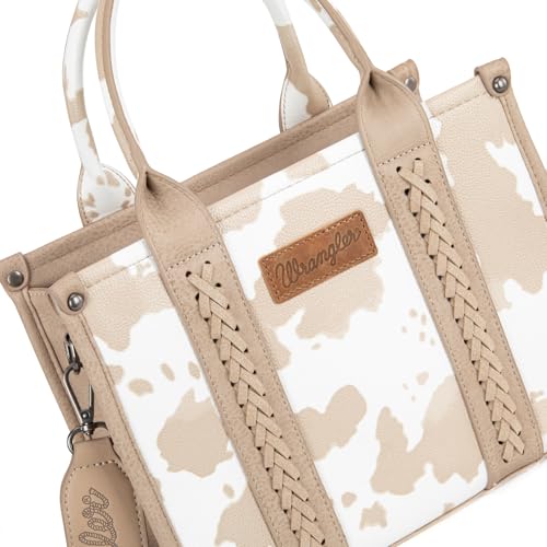 Image of Wrangler Cow Print Tote Bag for Women Western Purse Boho Top Handle Satchel Handbag with Signature Strap