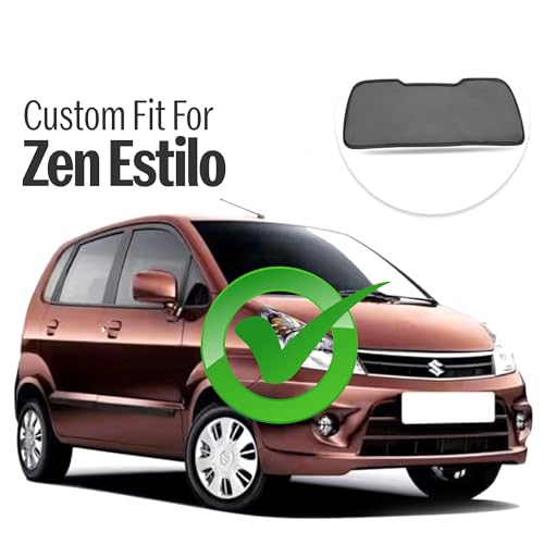 Image of Autofact Dicky Curtain for Maruti Zen Estilo | Custom Fit Rear Windshield Sunshade | Foldable Mesh | Privacy & Cooling Car Accessory | Car Rear Sun Shade UV Block Easy Install Durable Black Mesh
