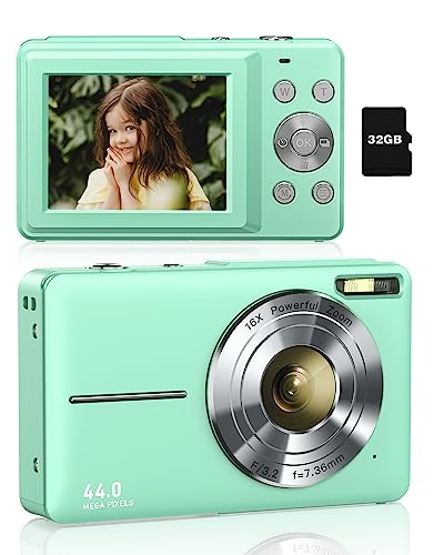 Digital Camera, Lecran Kids Camera With 32Gb Card 2 Rechargeable Batteries, Fhd 1080P 44Mp Point And Shoot Cameras, 16X Zoom, Compact Small Vlogging Gift Camera For Kids Children Teens Girl Boy(Green) #TOP2