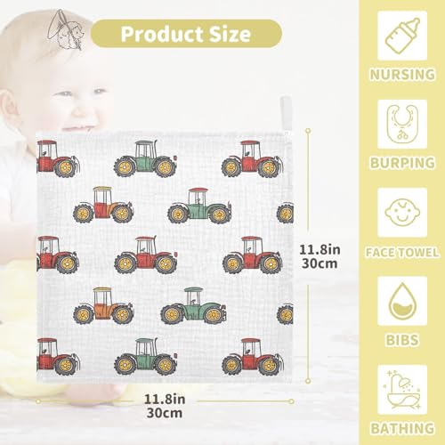 Image of vvfelixl Baby Muslin Washcloths Cute Retro Tractor Baby Burp Cloths Cotton Babys Face Towel for Newborn Infants Boys Girls Soft and Absorbent 11.8 X 11.8 in, 3 Pack