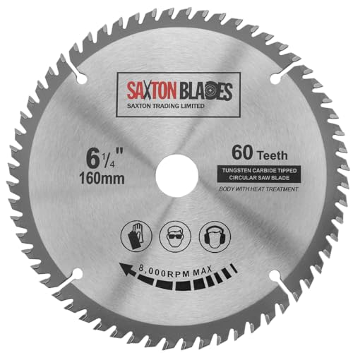 Saxton TCT   Hoja de sierra circular para madera (160 mm x 20 mm x 60 T, para Festool TS55, Bosch, Makita, etc