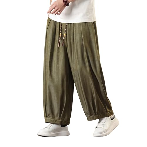 PRIJOUHE Men's Casual Harem Pants Loose Fit Elastic Waist Yoga Pants Lightweight Beach Baggy Cropped Trousers