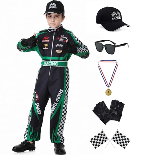 Costume da Pilota di Auto, Abbigliamento per Piloti da Corsa, Dress Up con guanti Occhiali da sole Berretto