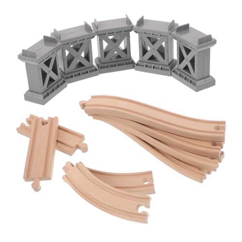 Pont de train en bois avec rail courbe et piliers pour circuit ferroviaire enfant