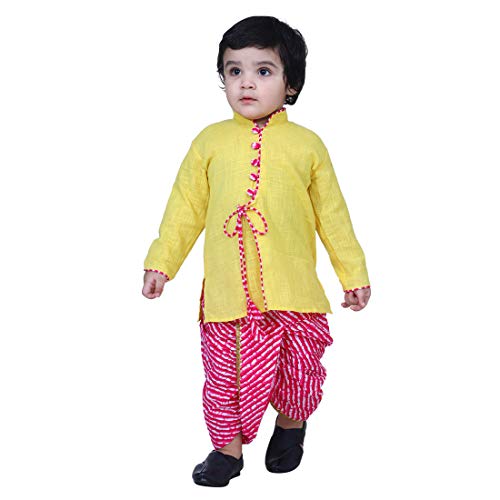 Image of BownBee Ethnic Wear Cotton Kurta Dhoti Traditional Dress Set for Baby Boys, Front Open with Dori Pattern, Full Sleeves, and Round neck, Ideal for All Festivals