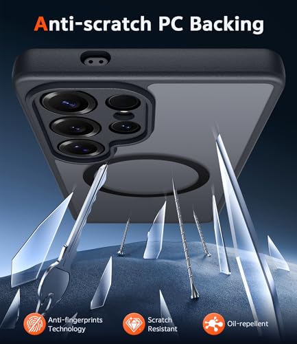 Image of FNTCASE for Samsung Galaxy S25-Ultra Case: Matte Magnetic Phone Cases with Screen Protector Compatible with Magsafe Slim Anti Yellowing Rugged Shockproof Protective Translucent Cell Cover (C-Black)