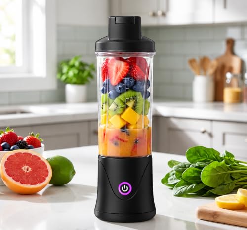 Image of Juicer for Home ^ Lacossi Juicer Mixer Grinder with 1500mAh Battery, 6 Blades 3Gears Fast Blending, 2-Jar Capacity (400ml*2) | 40 Watts Bullet Rechargeable Portable Personal Juicer