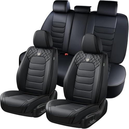 Fundas para asientos de coche universales e impermeables juego completo de cuero negro 1
