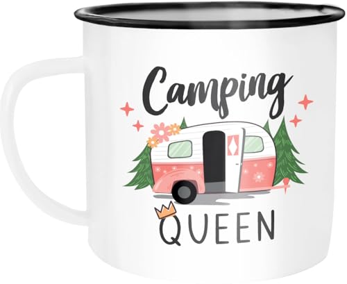 MoonWorks® Emaille-Tasse Camping Queen King Wohnwagen Geschenk Camper...