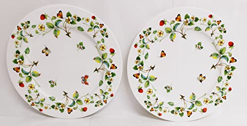 Lot de 2 assiettes en porcelaine anglaise décorée à la main Motif fraises et papillons 27 cm