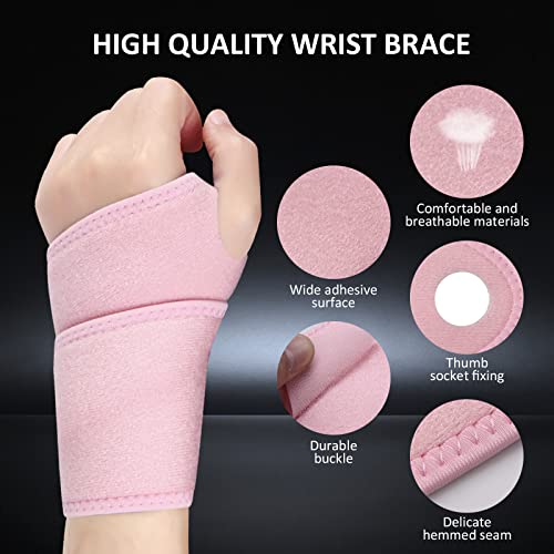 Wrist Support Brace for Women and Men Compression Adjustable Wrist Brace 1 Pack Carpal Tunnel Support for Weight Lifting, Tendinitis, Arthritis,for Right and Left Hands (Pink) - Image 4