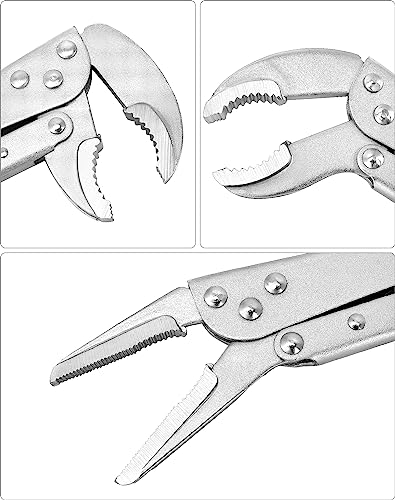 QWORK Long Nose Vise Locking Pliers Set, 3 Pcs 12 Inch Straight/45 Degree/80 Degree Angle Pliers,Ext