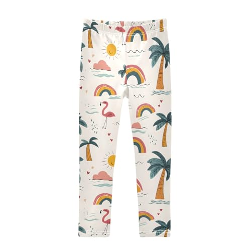 Palm Tree Flamingo Rainbow Girls Leggings Soft Stretch Workout Yoga Dance Pants for Kids Casual Tights