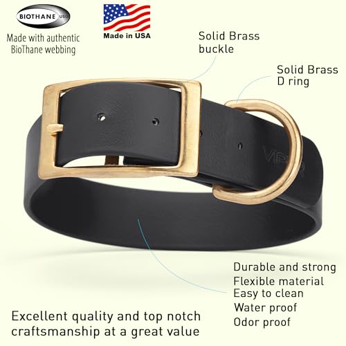 Image of Viper Biothane Heavy Duty Waterproof Dog Collar Strong Coated Nylon Webbing w /Solid Brass Hardware Odor-Proof Easy to Clean High Performance Fits Small Medium or Large Dogs, Black