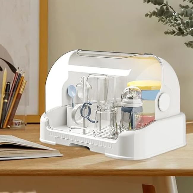 Babies Bottle Countertop Drying Rack - Dustproof Bottle Storage with Removable Drip Tray | Good Sealing Protection Durable Countertop Rack for Bottles Teats Cups