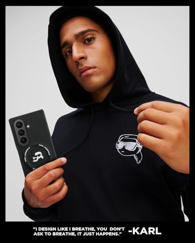 Image of CG MOBILE Karl Lagerfeld [Official Licensed] Magnetic Compatible | PU Case | Karl & Choupette Heads Pins Logo & Metallic Camera Guard Protective Case Designed for Galaxy Z Fold 7 (2025)