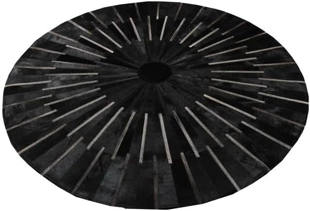 Image of Round Leather Area Rug, Cowhide Soft Hair Suede Leather Carpet, Luxury Sun Rays Stripes Patchwork Round Rug, Non Slip Floor Accent, Ideal for High Traffic Areas in Living Room, Color: Black (8x8 ft)