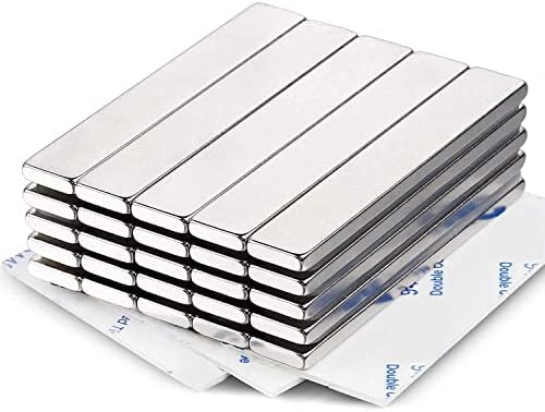 MIKEDE Neodymium Bar Magnets 25 Pack, Strong Permanent Rare Earth Magnets with Double-Sided Adhesive, Powerful Metal Neodymium Magnet for Craft, Fridge, Kitchen, Office - 60x10x3mm