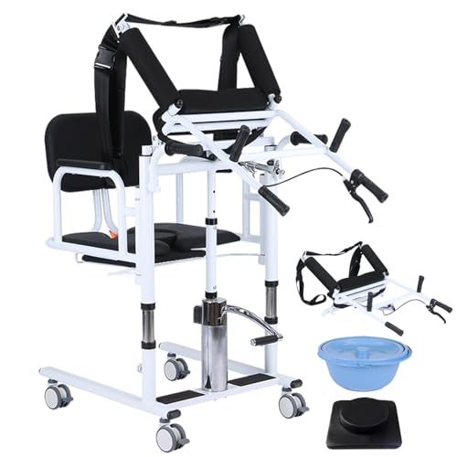 WFGI Silla de Transferencia para elevación de Pacientes, Elevador de Pacientes portátil y liviano, Altura de elevación del Asiento Dividida a 180° Ajustable, Transferencia multifunción