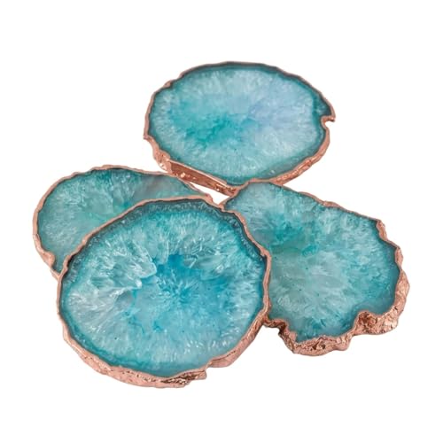 Image of Natural Agate Stone Tea Coasters Set | Premium Stone Coasters for Tea, Coffee & Glass | Heat Resistant Coasters for Dining Table, Office Desk & Home Decor | Pack of 4 | Color -Turquoise