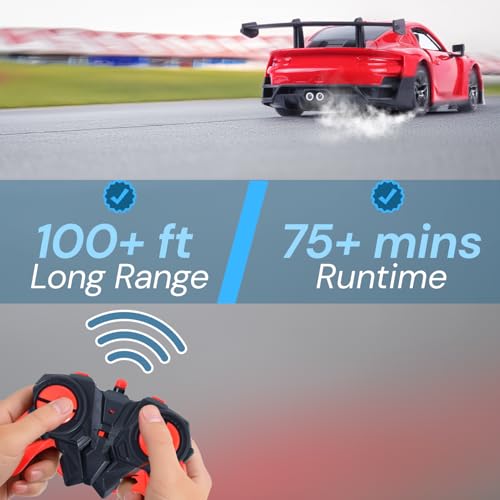 Image of Popsugar Door Opening Remote Control Car|Rechargeable 1200mAh Lithium Battery|C-Type Charging|75-Min Runtime|2.4G Long Range Remote (100+ ft)|HighSpeed RC Car|Gift for Kids|Made in India (Red)