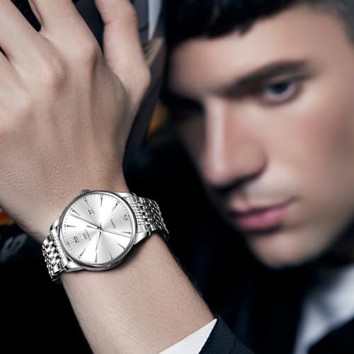 OLEVS Mens Watch Stainless Steel Analog Quartz Watches for Men Day Date Easy Read Diamond Waterproof Dress Luxury Classic Casual Big Face Blue/Black/Gold/Silver Roman Arabic Numerals Men's Wrist Watch2