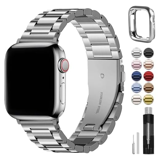Fullmosa Für Apple Watch Armband 7/SE/6 45mm/44mm/42mm, Rostfreier Edelstahl Ersatzband für iWatch/Apple Watch Series 7 SE/6/5/4/3/2/1, 45mm/44mm/42mm Silber
