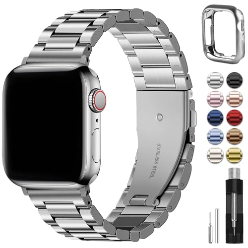 Fullmosa Metallarmband Kompatibel mit Apple Watch Armband 44mm 46mm 45mm 42mm 49mm, Edelstahl Ersatzband für iwatch Ultra SE 3 2 1 Series 11 10 9 8 7 6 5 4, Silber