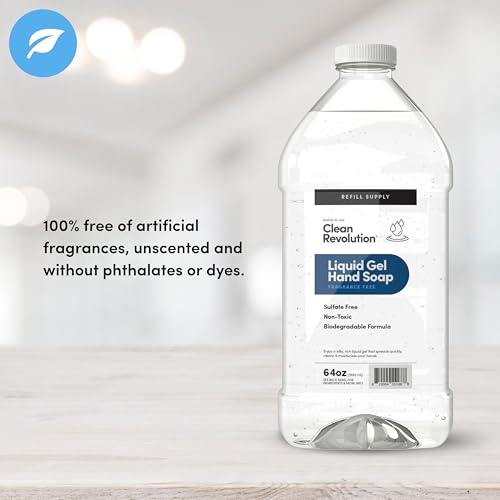 Image of Clean Revolution Fragrance Free Liquid Gel Hand Soap Refill - Sulfate-Free Unscented Gel Hand Wash for Sensitive Skin, Moisturizing Bulk Refill, Non Toxic Formula, Made in the USA, 64 Fl Oz